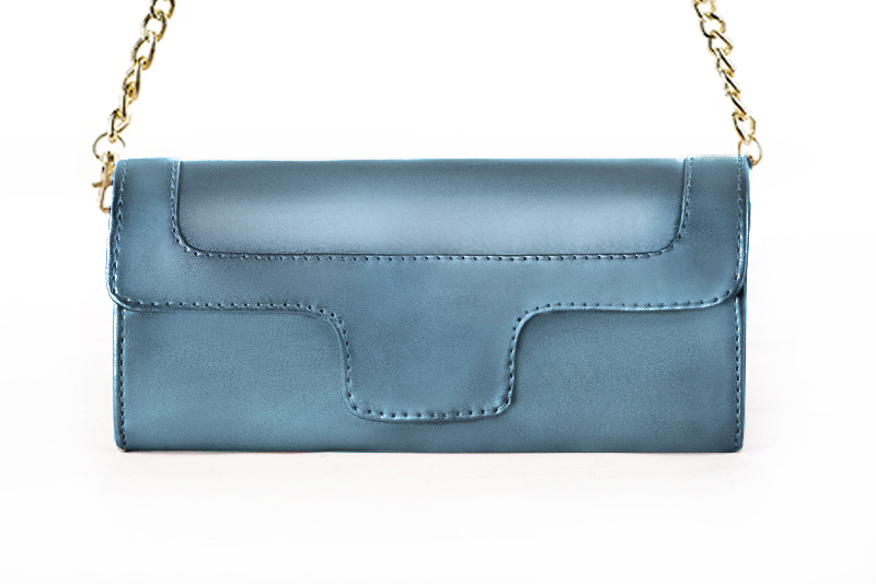 Women's peacock blue luxurious elegant clutch for ceremonies, weddings and evenings out. - Profile view